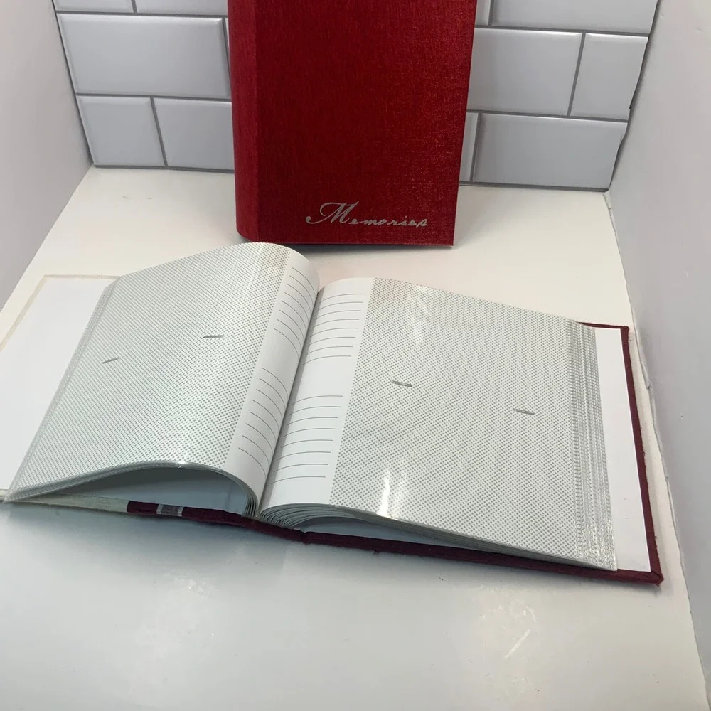 Set of 2 Photo Albums Red Memories Fabric & Paper Pressed Flowers 4x6